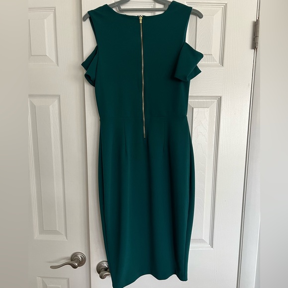 Express Fitted Open Shoulder Teal Dress (size 4) - Picture 3 of 3